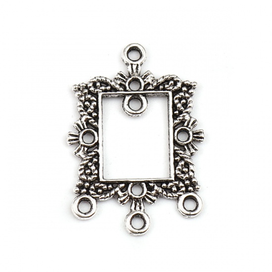 Picture of Zinc Based Alloy Chandelier Connectors Rectangle Antique Silver Color Filigree 3.1cm x 2cm, 50 PCs