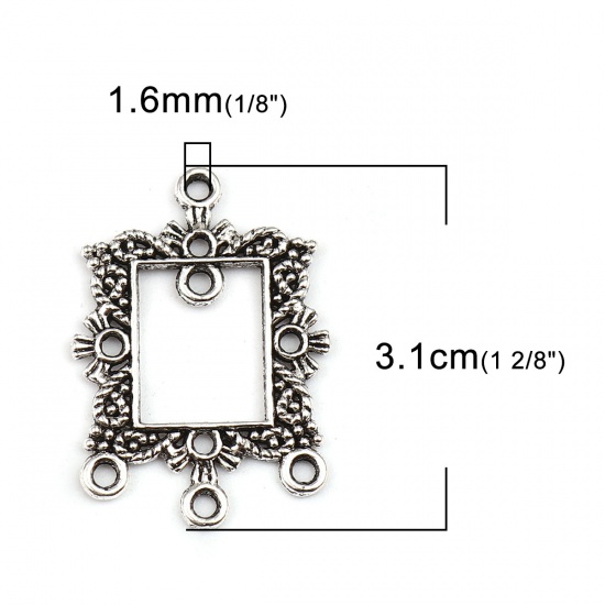 Picture of Zinc Based Alloy Chandelier Connectors Rectangle Antique Silver Color Filigree 3.1cm x 2cm, 50 PCs