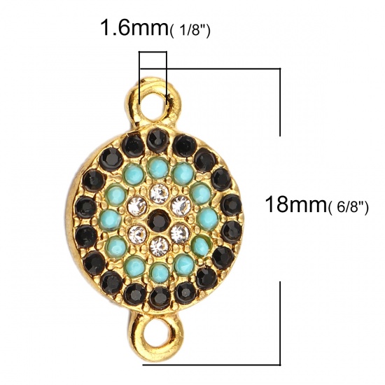 Picture of Zinc Based Alloy Connectors Round 18K Real Gold Plated Multicolor Rhinestone 18mm x 12mm, 5 PCs