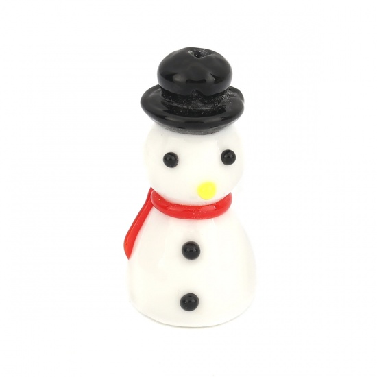 Picture of Lampwork Glass Beads Christmas Snowman Multicolor About 26mm x 12mm, Hole: Approx 1.7mm, 2 PCs