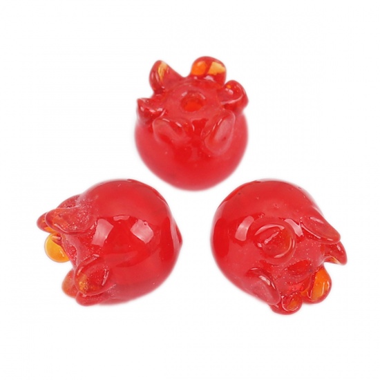 Picture of Lampwork Glass Beads Flower Red About 9mm x 9mm, 5 PCs