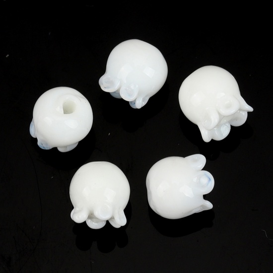 Picture of Lampwork Glass Beads Flower White About 9mm x 9mm, 5 PCs