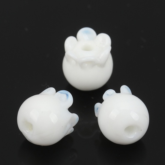 Picture of Lampwork Glass Beads Flower White About 9mm x 9mm, 5 PCs
