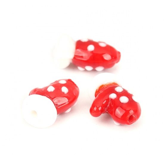 Picture of Lampwork Glass Christmas Beads Glove White & Red About 18mm x 14mm, 5 PCs