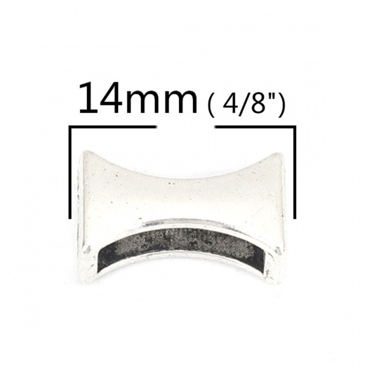 Bild von Zinklegierung Slider Schiebeperlen Perlen Unregelmäßig Antiksilber ca. 14mm x 9mm, Loch:ca. 10.6mm x 2.6mm 50 Stück