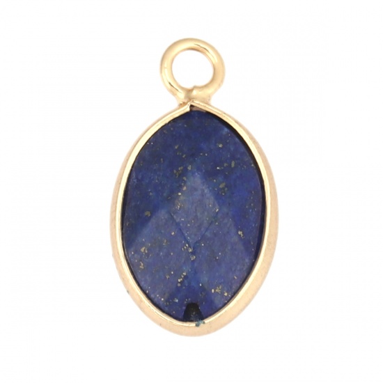 Picture of December Birthstone - (Grade A) Lapis Lazuli ( Natural ) Charms Gold Plated Deep Blue Oval 19mm x 10mm, 1 Piece