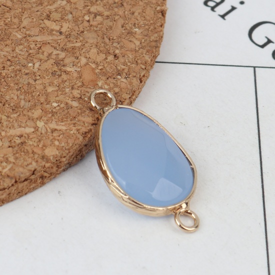 Picture of Glass Connectors Oval Gold Plated Light Blue Faceted 27mm x 15mm, 1 Piece