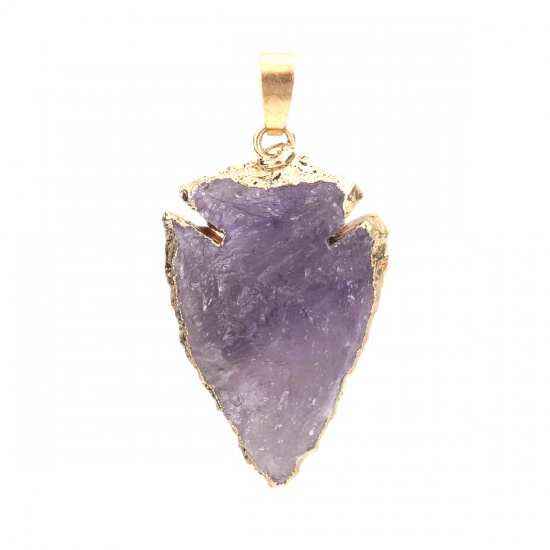Picture of (Grade A) Crystal ( Natural ) Pendants Gold Plated Purple Arrowhead 4.5cm x 2.4cm, 1 Piece