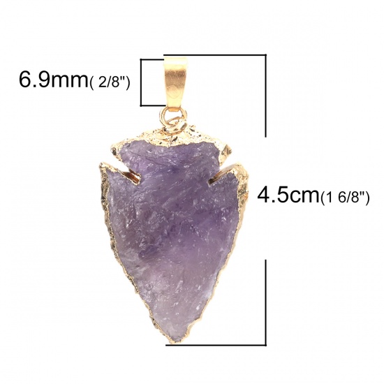 Picture of (Grade A) Crystal ( Natural ) Pendants Gold Plated Purple Arrowhead 4.5cm x 2.4cm, 1 Piece