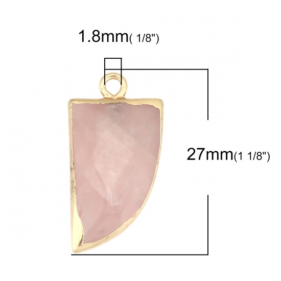 (グレードA) ローズ水晶 ( 天然 ) チャーム 金メッキ 薄ピンク ナイフ 27mm x 14mm、 1 個 の画像