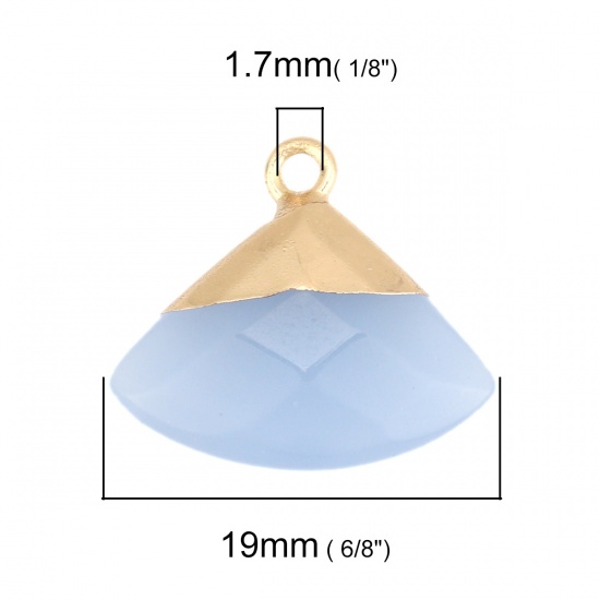 Picture of (Grade B) Stone ( Natural ) Charms Gold Plated Light Blue Fan-shaped Faceted 19mm x 17mm, 1 Piece