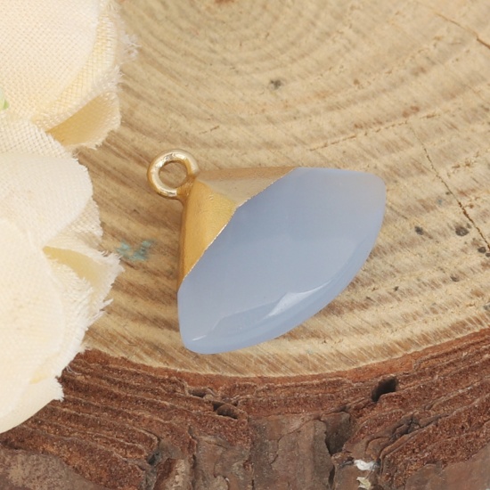 Picture of (Grade B) Stone ( Natural ) Charms Gold Plated Light Blue Fan-shaped Faceted 19mm x 17mm, 1 Piece