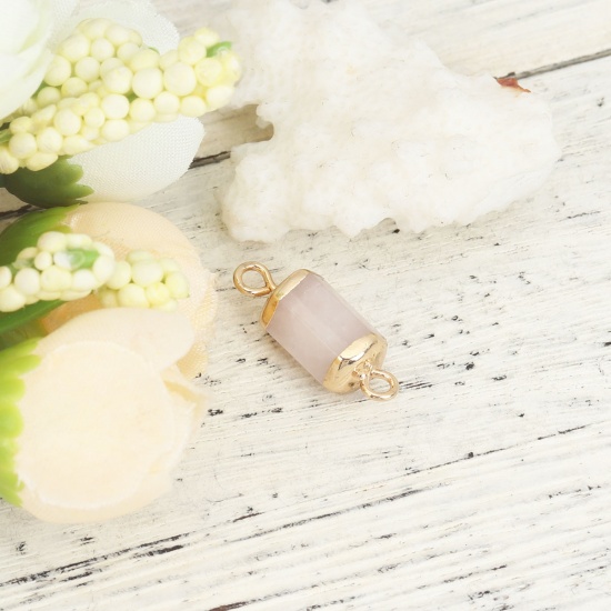 Picture of (Grade A) Rose Quartz ( Natural ) Connectors Hexagonal Prism Gold Plated Light Pink 21mm x 8mm, 1 Piece