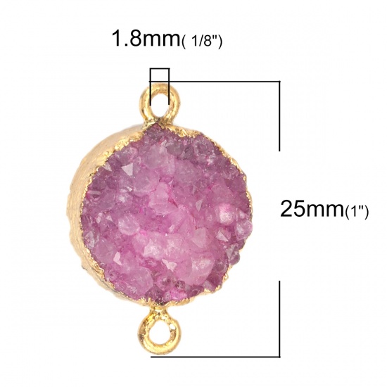 Picture of (Grade A) Agate ( Natural ) Connectors Round Gold Plated Purple 25mm x 17mm, 1 Piece