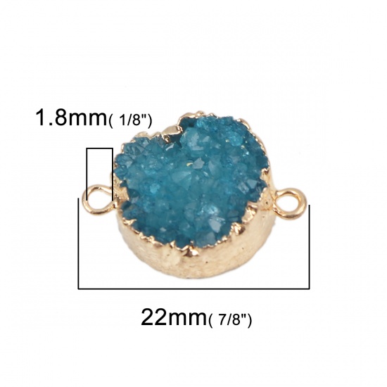 Picture of (Grade A) Agate ( Natural ) Connectors Round Gold Plated Blue 22mm x 16mm, 1 Piece