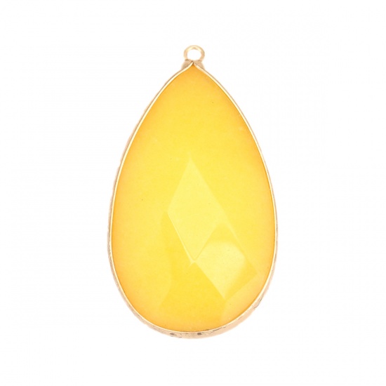 Picture of (Grade B) Stone ( Natural ) Pendants Gold Plated Yellow Drop Faceted 5.4cm x 3.1cm, 1 Piece