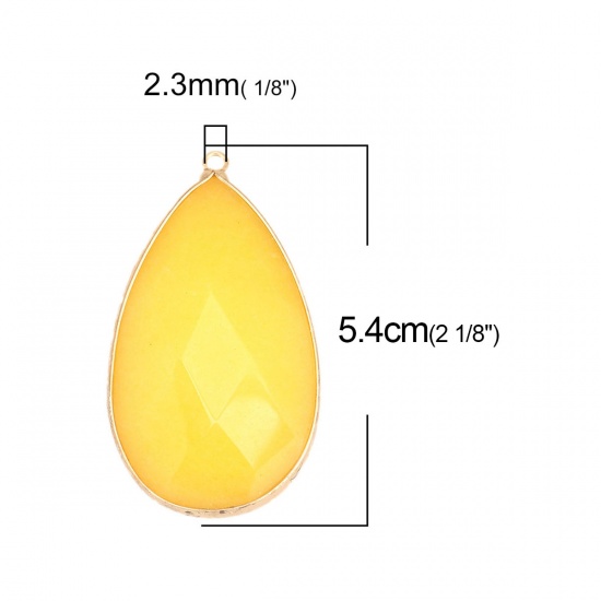 Picture of (Grade B) Stone ( Natural ) Pendants Gold Plated Yellow Drop Faceted 5.4cm x 3.1cm, 1 Piece