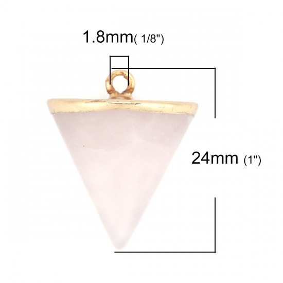 Immagine di (Grado A) Quarzo Rosa ( Naturale ) Charms Oro Placcato Rosa Chiaro Cono 24mm x 20mm, 1 Pz