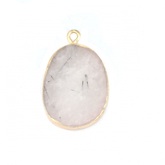 Picture of (Grade B) Quartz Rock Crystal ( Natural ) Pendants Gold Plated White Oval 3cm x 2cm, 1 Piece