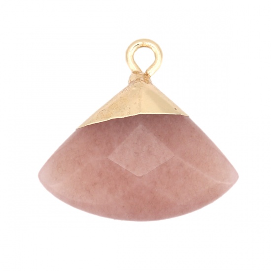 Picture of (Grade A) Strawberry Quartz ( Natural ) Charms Gold Plated Light Coffee Fan-shaped 20mm x 18mm, 1 Piece