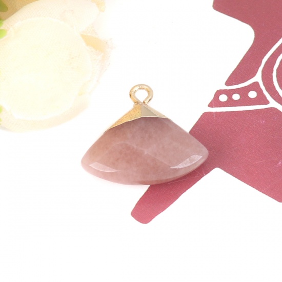 Picture of (Grade A) Strawberry Quartz ( Natural ) Charms Gold Plated Light Coffee Fan-shaped 20mm x 18mm, 1 Piece