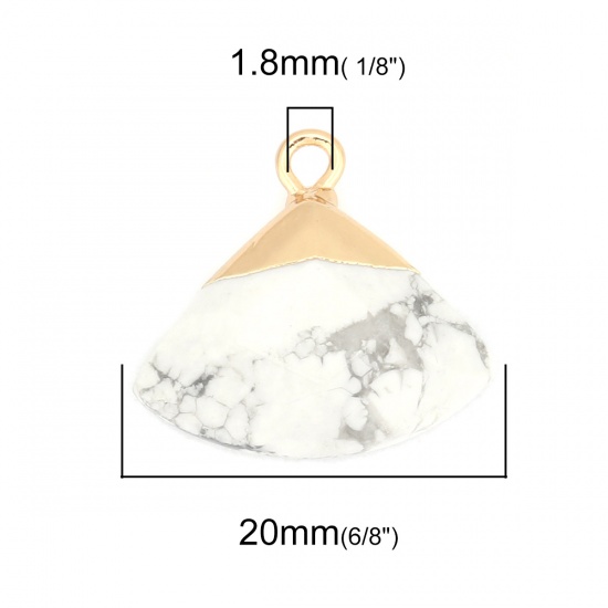 Immagine di (Grado A) Howlite Bianco ( Naturale ) Charms Oro Placcato Bianco A Forma di Ventagli Sfaccettato 20mm x 18mm, 1 Pz