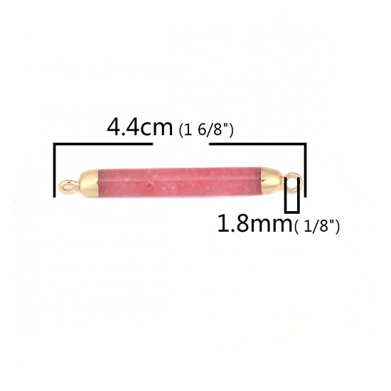 Picture of (Grade B) Stone ( Natural ) Connectors Cylinder Gold Plated Pink 4.4cm x 0.5cm, 1 Piece