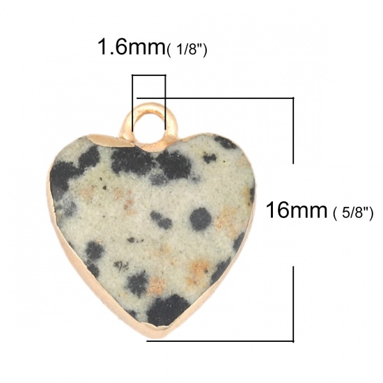 Picture of Stone ( Natural ) Charms Gold Plated Khaki Heart Spot 16mm x 13mm, 1 Piece