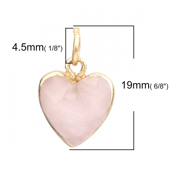 Picture of (Grade A) Rose Quartz ( Natural ) Charms Gold Plated Dark Pink Heart W/ Jump Ring 19mm x 12mm, 1 Piece