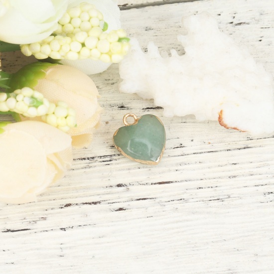 Picture of (Grade A) Aventurine ( Natural ) Charms Gold Plated Sage Green Heart 16mm x 13mm, 1 Piece