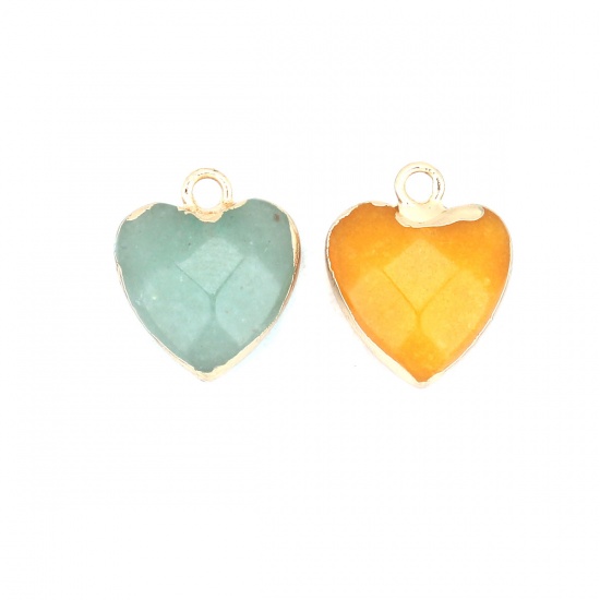 Picture of (Grade A) Aventurine ( Natural ) Charms Gold Plated Sage Green Heart 16mm x 13mm, 1 Piece