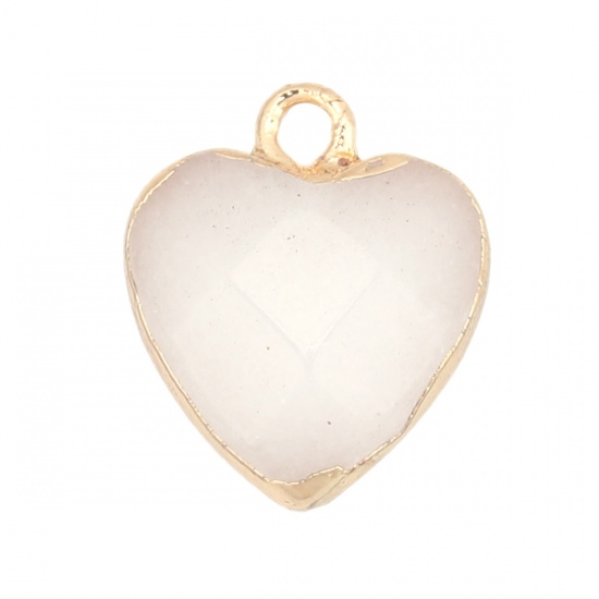 Picture of (Grade A) Stone ( Natural ) Charms Gold Plated White Heart 16mm x 13mm, 1 Piece