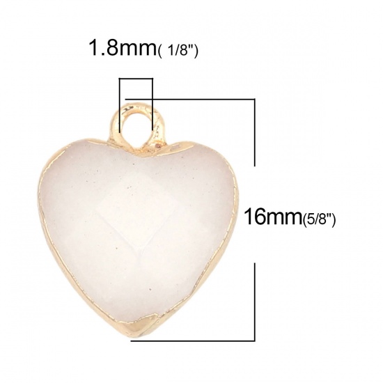 Picture of (Grade A) Stone ( Natural ) Charms Gold Plated White Heart 16mm x 13mm, 1 Piece