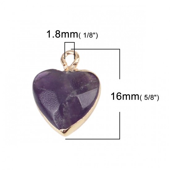 Изображение (Сорт A) Кристаллыы ( Природный ) Подвески Позолоченный Фиолетовый Сердце Шлифованный 16мм x 13мм, 1 ШТ