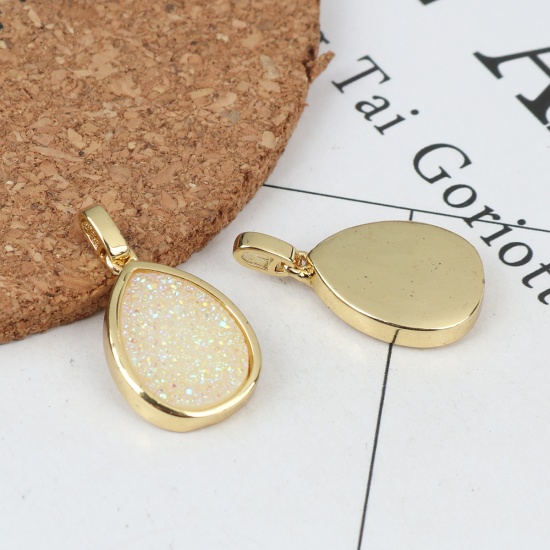 Picture of (Grade B) Agate ( Natural ) Charms Drop Gold Plated Pale Yellow 26mm x 14mm, 1 Piece