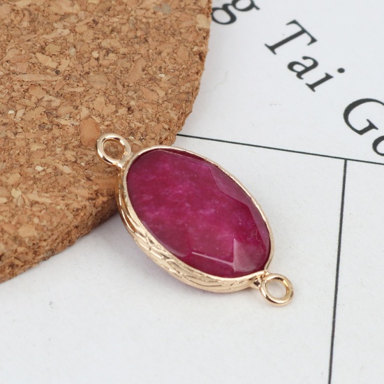 Picture of (Grade B) Stone ( Natural ) Connectors Oval Fuchsia Dyed 27mm x 15mm, 1 Piece