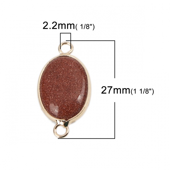 Picture of (Grade A) Stone ( Natural ) Connectors Oval Brown Glitter 27mm x 14mm, 1 Piece