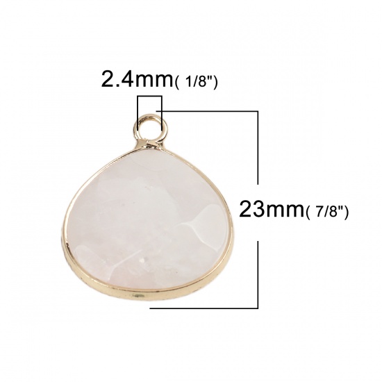 Picture of (Grade A) Rose Quartz ( Natural ) Charms Gold Plated Pink Drop Faceted 23mm x 19mm, 1 Piece