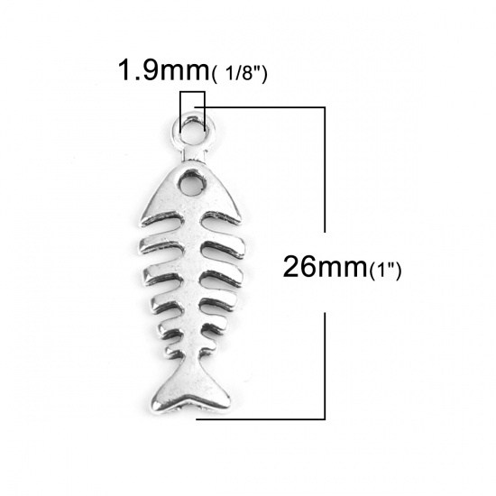 Image de Breloques Bijoux d'Océan en Alliage de Zinc Os de Poisson Argent Vieilli 26mm x 9mm, 100 Pcs