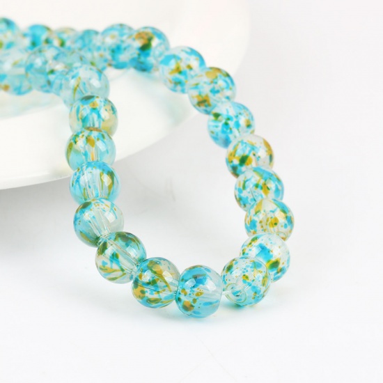 Picture of Glass Beads Round Yellow & Blue About 9mm - 8mm Dia, Hole: Approx 1.2mm, 32.5cm(12 6/8") long, 1 Strand (Approx 42 PCs/Strand)