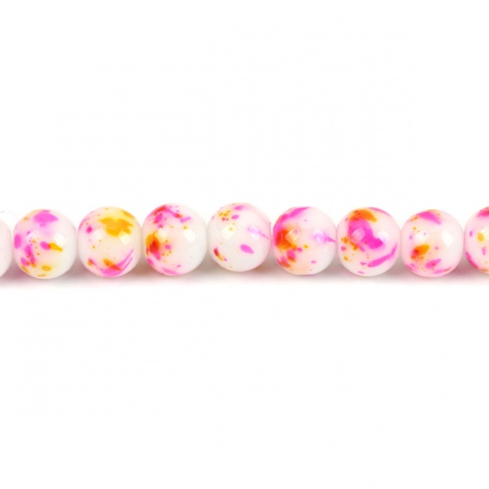 Picture of Glass Beads Round Fuchsia & Yellow About 9mm - 8mm Dia, Hole: Approx 1.2mm, 32.5cm(12 6/8") long, 1 Strand (Approx 42 PCs/Strand)