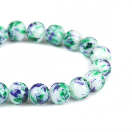 Picture of Glass Beads Round Purple & Green About 9mm - 8mm Dia, Hole: Approx 1.2mm, 32.5cm(12 6/8") long, 1 Strand (Approx 42 PCs/Strand)