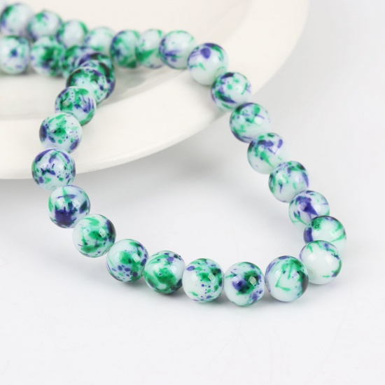 Picture of Glass Beads Round Purple & Green About 9mm - 8mm Dia, Hole: Approx 1.2mm, 32.5cm(12 6/8") long, 1 Strand (Approx 42 PCs/Strand)