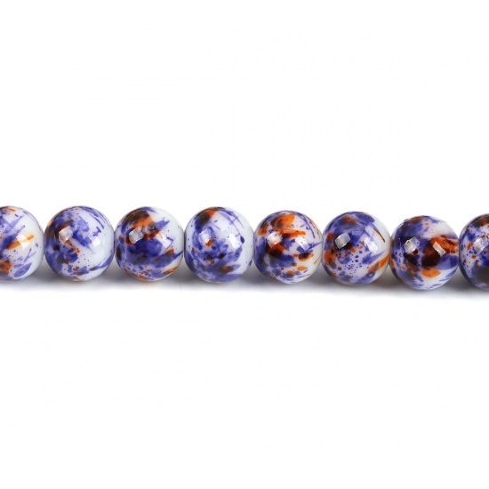 Picture of Glass Beads Round Purple & Brown About 9mm - 8mm Dia, Hole: Approx 1.2mm, 32.5cm(12 6/8") long, 1 Strand (Approx 42 PCs/Strand)