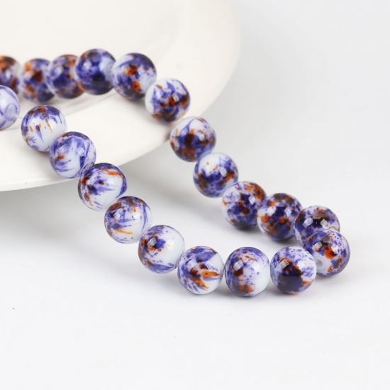 Picture of Glass Beads Round Purple & Brown About 9mm - 8mm Dia, Hole: Approx 1.2mm, 32.5cm(12 6/8") long, 1 Strand (Approx 42 PCs/Strand)