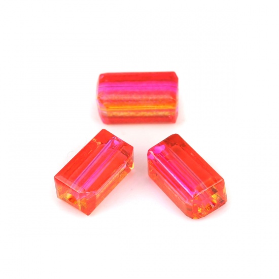 Picture of Glass Beads Rectangle Fuchsia & Yellow Two Tone Faceted About 8mm x 4mm, Hole: Approx 1.5mm, 50 PCs