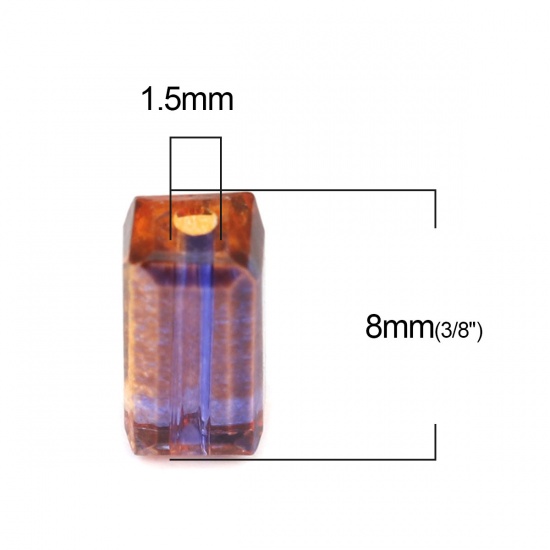 ガラス ビーズ 長方形 パープル+ブラウン ツートンカラー ファセット・カット 約 8mm x 4mm、 穴：約 1.5mm、 50 個 の画像