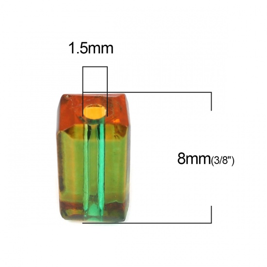 ガラス ビーズ 長方形 緑 & ブラウン ツートンカラー ファセット・カット 約 8mm x 4mm、 穴：約 1.5mm、 50 個 の画像