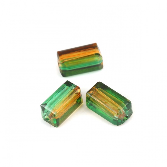 Picture of Glass Beads Rectangle Green & Brown Two Tone Faceted About 8mm x 4mm, Hole: Approx 1.5mm, 50 PCs