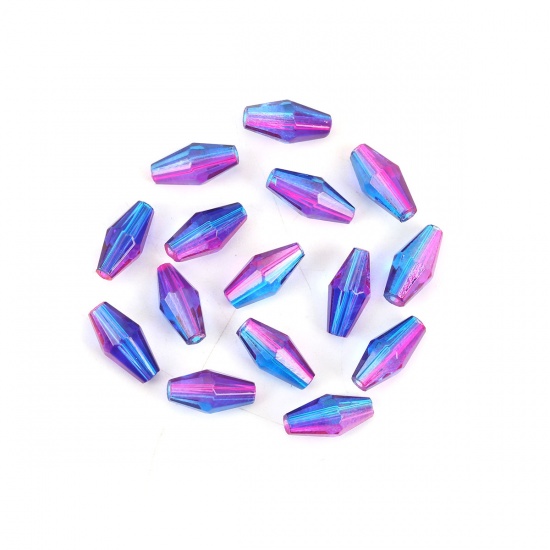 Bild von Glas Perlen Blumenvase Dunkelblau & Fuchsie Mixefarbe Facettiert ca. 11mm x 6mm, Loch: 1.5mm, 50 Stück